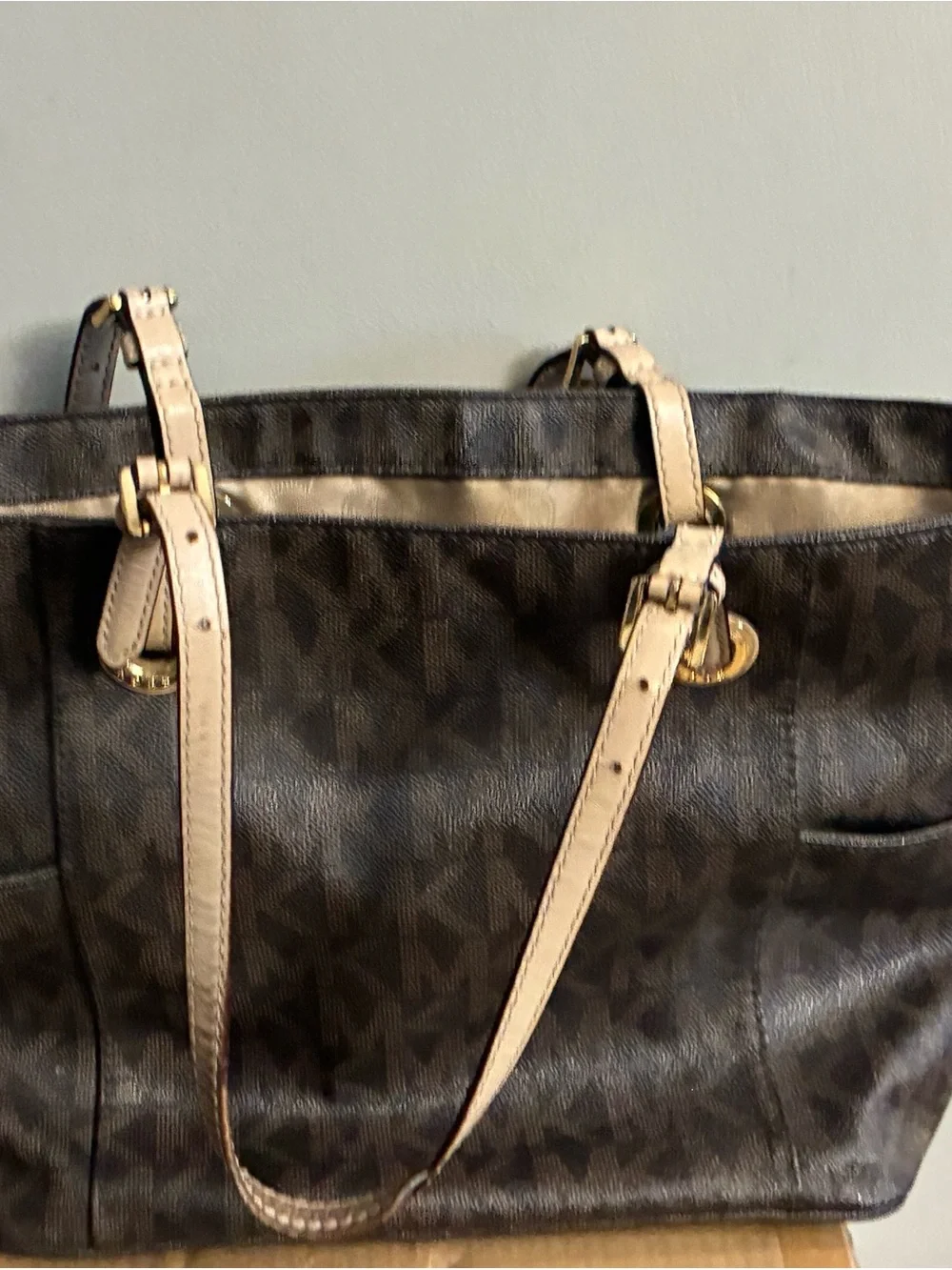 Michael Kors Brown Logo Tote with Cream Straps